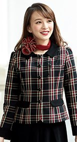 81790 en joie(アンジョア) 鮮やかチェック柄と個性的な襟が好感度のジャケット 93-81790