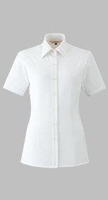 en joie(アンジョア) 06165 シワになりにくくストレッチで透け防止の半袖ニットシャツ 93-06165