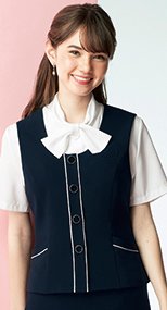 en joie(アンジョア) 16600 上品な質感のあるネイビーのボーダーベスト 93-16600