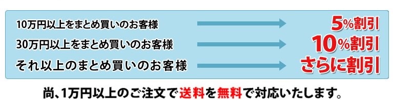 尚、1万円以上のご注文で送料と代引手数料を無料で対応いたします。