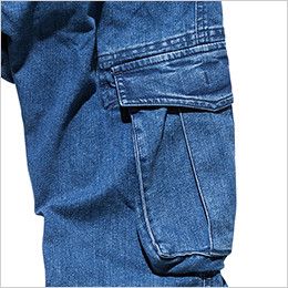 RP6903 ROCKY デニムカーゴパンツ(男女兼用) カーゴポケットはマチとプリーツで収納力をアップ(フラップはベルクロテープで固定可能)