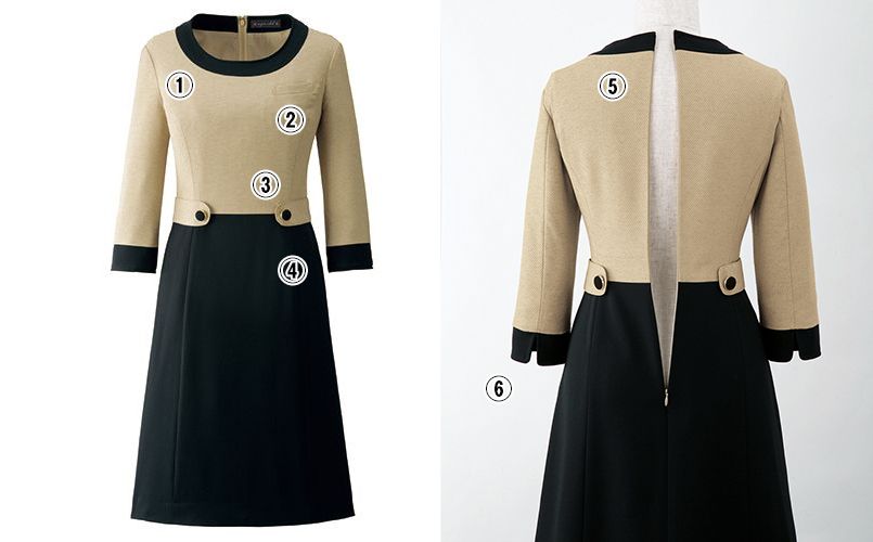 en joie(アンジョア) 61520 大人かわいいラウンドネックの上品なベージュワンピース(女性用) 無地 商品詳細・こだわりPOINT