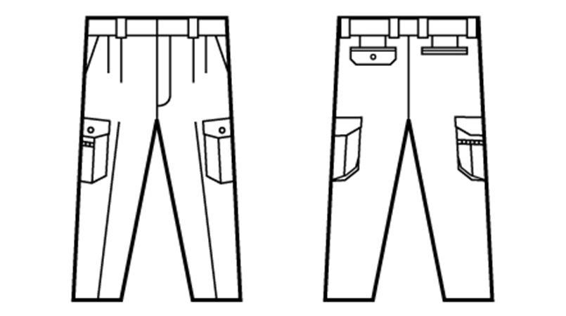 自重堂 80102 エコ 3バリュー ツータックカーゴパンツ(JIS T8118適合) ハンガーイラスト・線画