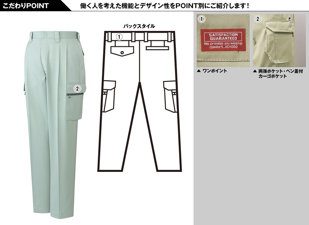 自重堂42002 制電ツータックカーゴパンツ(股下ハーフ)のこだわりPOINT